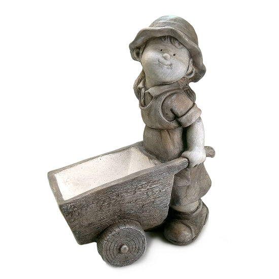 Kerti kerámia dekoráció - KISLÁNY TALICSKÁVAL 47 cm