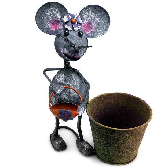 Kerti fém dekoració 24x13x30cm - Egér cseréppel