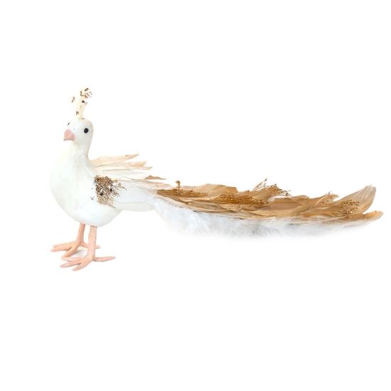 Karácsonyi dekoráció, Páva, arany, 34x12x15 cm