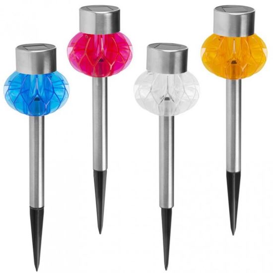  Napelemes kerti lámpa, 4 színű LED, acél, 9x36 cm