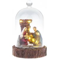 Karácsonyi dekoráció, kerámia, Baby Jesus születése, üveggömb, LED-ek, 2xAAA, 11,8x11,8x19