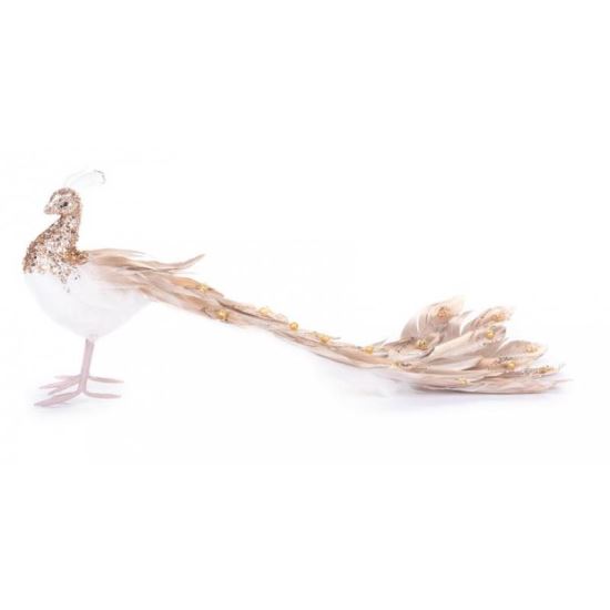 Karácsonyi dekoráció, páva, arany és fehér, 50x20x23 cm