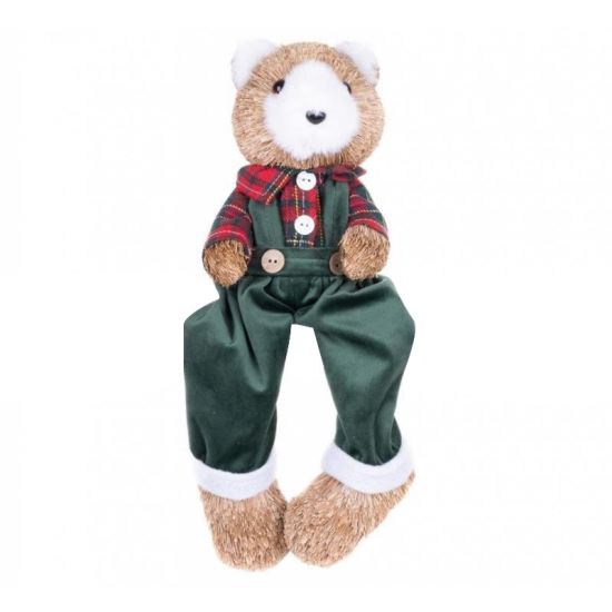 Karácsonyi dekoráció, mackó kockás ingben, 17x14x26 cm