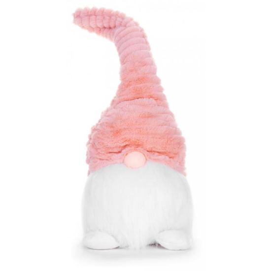 Karácsonyi dísz, rövid lábú törpe, rózsaszín és fehér, 20x19x58 cm