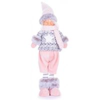 Téli dekoráció, fiú kalappal és csillagblúzzal, rózsaszín és szürke, 17x13x48 cm