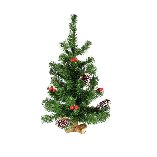 Karácsonyi dekoráció, feldíszített karácsonyfa, fa támaszték, 50 cm