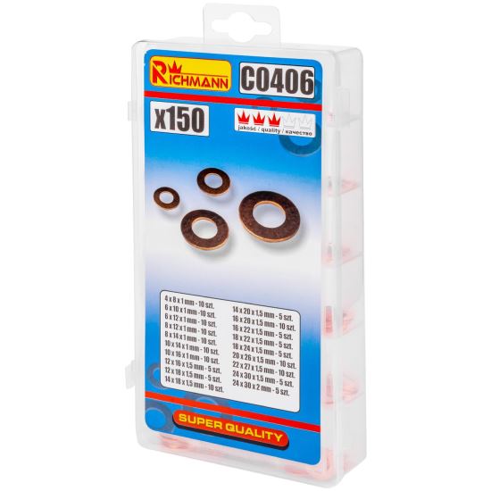 Réz alátétek, 150 db, RICHMANN