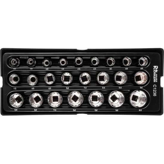 Csőfejkészlet, fiókos TYPE A (385x150 mm) mobil szekrényhez, 1/2 ", 8-32 mm, 24 db, RICHMANN EXCLUSIVE