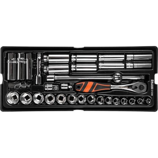 Csővég készlet kulccsal, fiók A TYPE (385x150 mm) mobil szekrényhez, 3/8", 8-24 mm, 33 elem, RICHMANN EXCLUSIVE