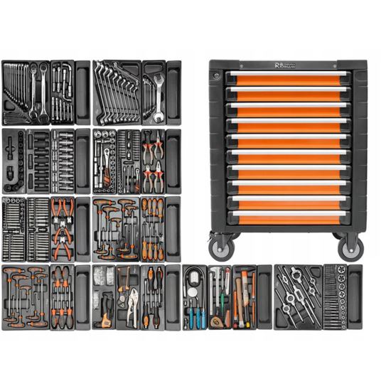 Mobil szerszámos szekrény, 10 fiók, 725x927x465 mm, 25 szerszámkészletet tartalmaz, 386 elemet, RICHMANN EXCLUSIVE