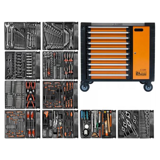 Mobil szerszámos szekrény, 10 fiók + oldaltér ajtóval, 970x927x465 mm, 25 szerszámkészletet, 386 elemet tartalmaz, RICHMANN EXCLUSIVE