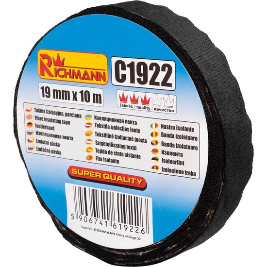 Szigetelt szalag, 10 mx 19 mm, fekete szál, RICHMANN