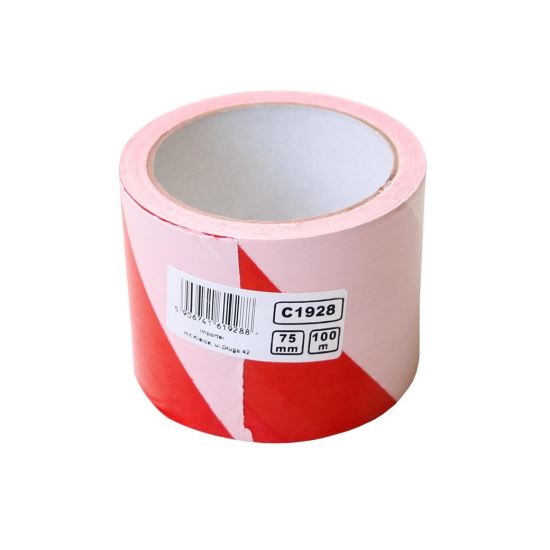 Figyelmeztető szalag, fehér-piros, 75 mm x 100 m, RICHMANN