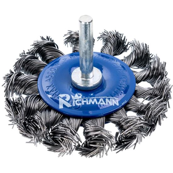 Acél drótkefe, kör alakú, szálas, rúddal, 75 mm, Richmann