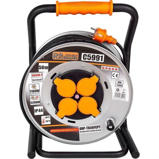 Ipari elektromos hosszabbító kábel, dob, 3x1,5 mm², IP44, 50 m, Richmann Exclusive