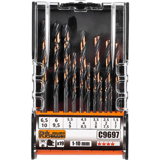 19 darabos furófej készlet fémeknek 1-10mm Richmann