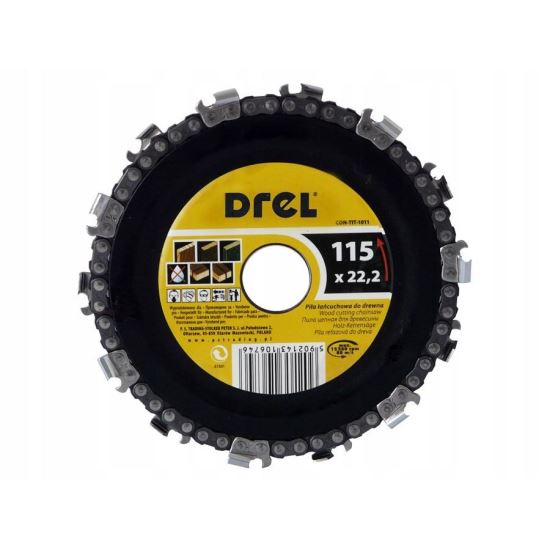 Vágott fa tárcsa, lánccal, 115 mm, Drel