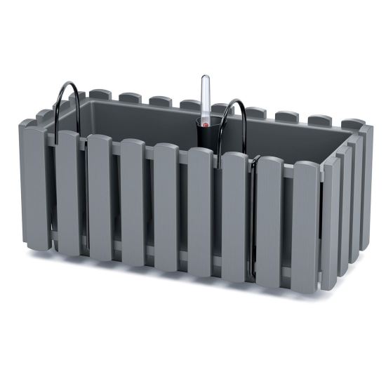 Szürke dekoratív virágláda/ virágtartó,fém tartóval- 38x18x16,2 cm