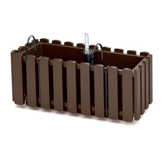 Barna dekoratív virágláda/ virágtartó,fém tartóval- 38x18x16,2 cm