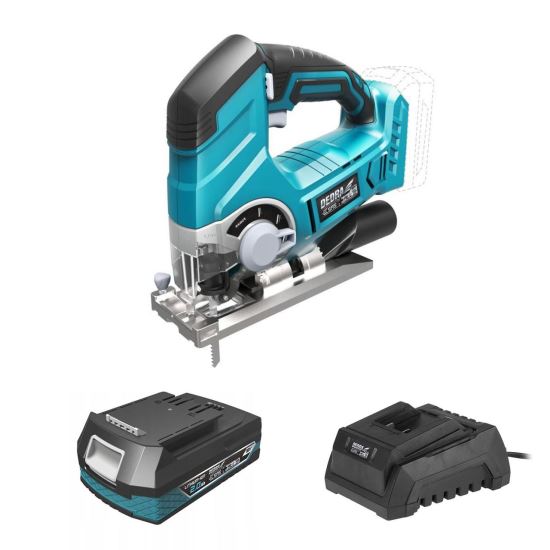 Ingafűrész, 2 Ah akkumulátorral, 18V Li-ion töltővel, 3 fokozat, SAS + ALL Dedra