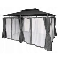 Kerti Pavilon, oldalakkal és szúnyoghálóval, fém, 3x4 m, szürke