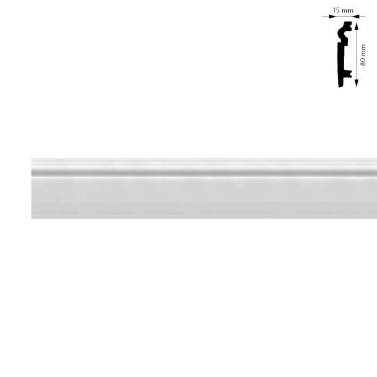 Műanyag lábazat, fehér, 80x15 mm, 2,4 m