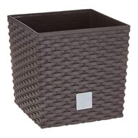 Virágcserép, Prosperplast, Rato Low, négyzet, 6,8 L, rattan utánzat, barna, 20x20x20,2 cm