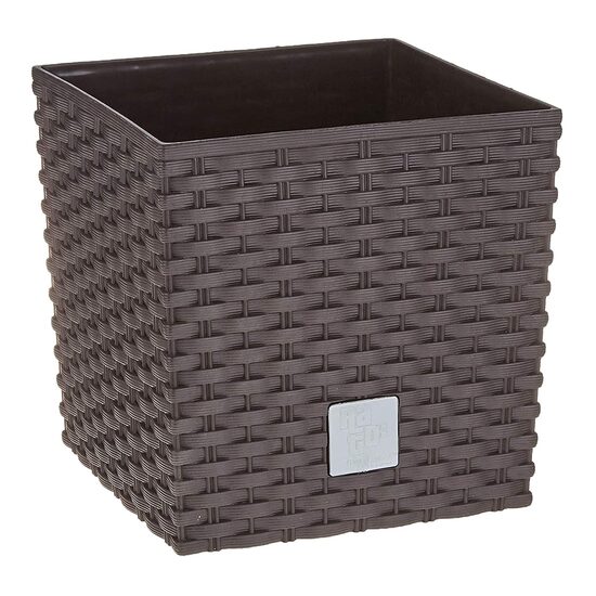 Virágcserép, Prosperplast, Rato Low, négyzet, 6,8 L, rattan utánzat, barna, 20x20x20,2 cm