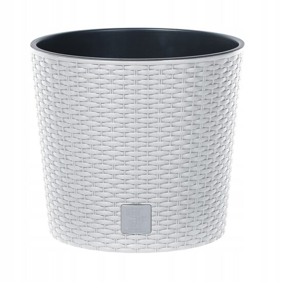 Dekoratív virágcserép, Prosperplast, Rato Round, kerek, fehér, rattan utánzat, 30x27 cm