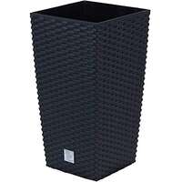 Négyzet alakú virágcserép, RATO négyzet, 22,5 x 22,5 cm, M 42,1 cm, 8/16,3 L, rattan utánzat, fekete, Prosperplast