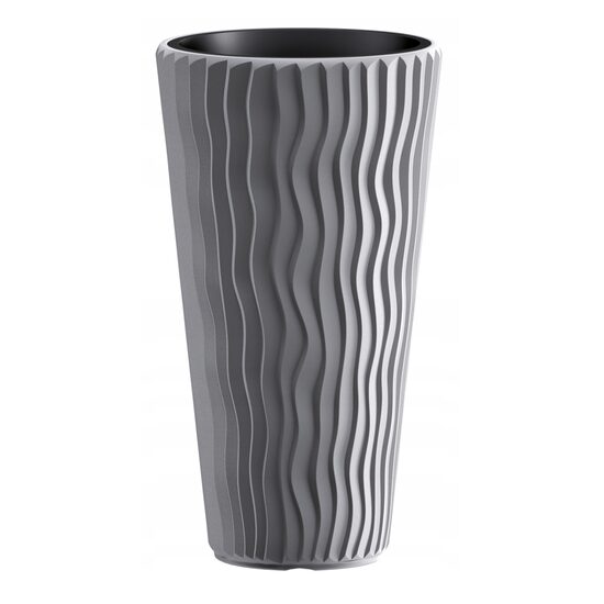Dekoratív virágcserép, Prosperplast, Homokos, kerek, magas, ezüst, 40x71 cm