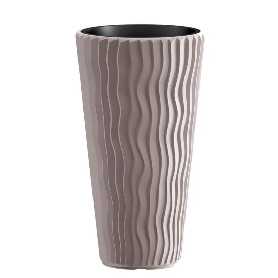 Dekoratív virágcserép, kerek, magas, barna, 39x70,8cm, Homokos