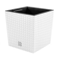 Virágcserepek, Prosperplast, Rato Low, négyzet, 32 L, rattan utánzat, fehér, 32x32x32,5 cm