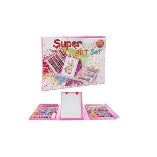 Festő és rajzkészlet gyerekeknek, műanyag készlet, rózsaszín, 208 db, 41x5x31 cm