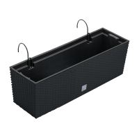 Dekoratív virágtartó, fém tartó, rattan utánzat, antracit, 58x18x19,5 cm, Rato Case W