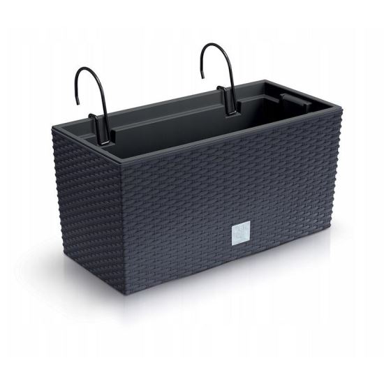 Dekoratív virágtartó, fém tartó, rattan utánzat, antracit, 39,5x18,5x19,5 cm, Rato Case W