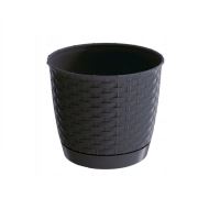 Dekoratív virágcserép, kerek, rattan utánzat, antracit, 1,2 L, 14,5x12,7 cm, Ratolla Round