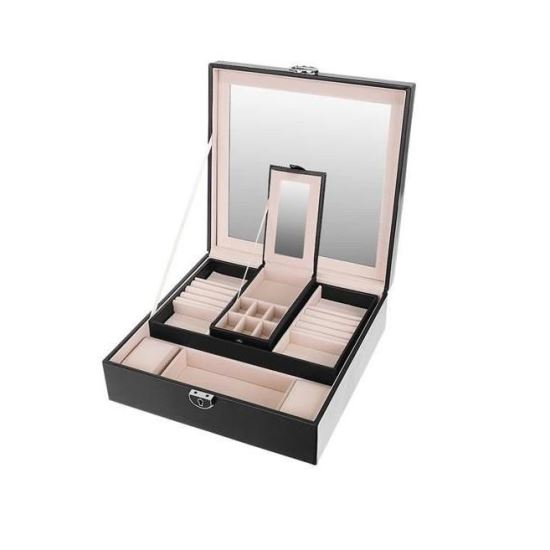 Ékszerdoboz, tükörrel, fekete, 25,5x25,5x9 cm