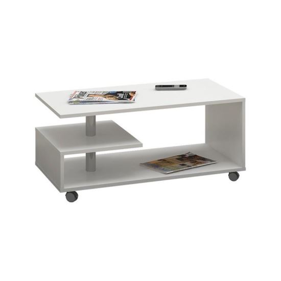 Dohányzóasztal, laminált tányér, kerekeken, fehér, 90x51x40 cm, Bor