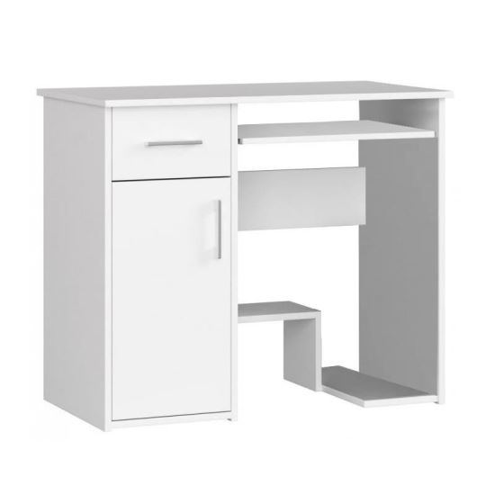 Számítógép asztal, laminált lap, 1 fiók, 3 polc, fehér, 90x50x74 cm, Jay