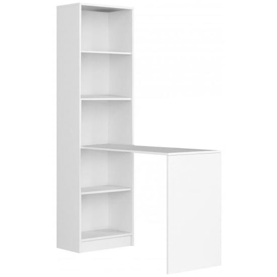 Számítógép asztal könyvtárral, laminált tábla, 5 polc, fehér, 125x50x180 cm, Smart