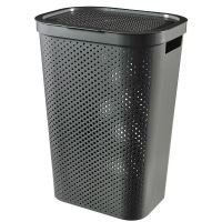 Szennyeskosár, 2 fogantyúval és fedéllel, műanyag, antracit, 60 L, 44x35x60 cm, Infinity Recycled, Curver
