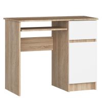 Számítógép asztal, laminált tábla, 1 fiók, 3 polc, tölgy és fehér, 90x50x77 cm, Pixel