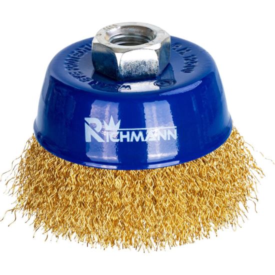 Sárgaréz drótkefe, csésze típus, M14, 75 mm, Richmann