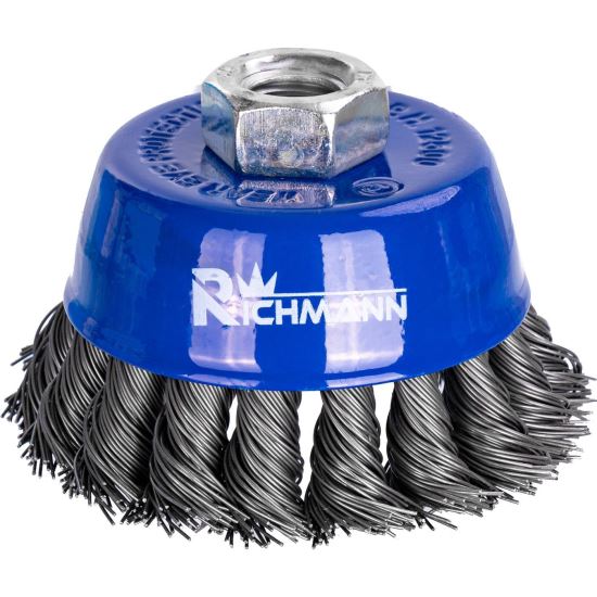 Acél drótkefe, csésze típusú, szálas, M14, 80 mm, Richmann