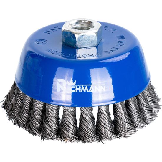 Acél drótkefe, csésze típusú, szálas, M14, 100 mm, Richmann