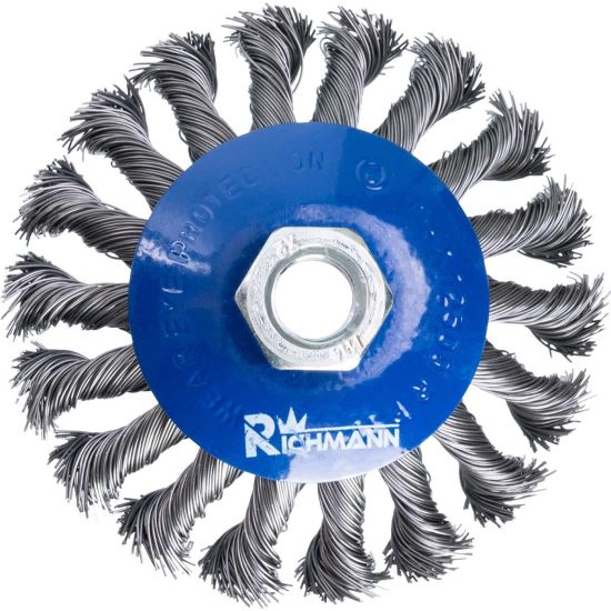 Acél drótkefe, csésze típusú, szálas, M14, 100 mm, Richmann