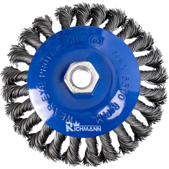 Acél drótkefe, csésze típusú, szálas, M14, 125 mm, Richmann