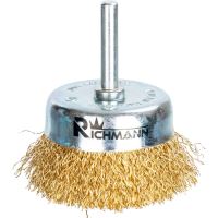 Sárgaréz drótkefe, csésze típusú, rúddal, 63 mm, Richmann