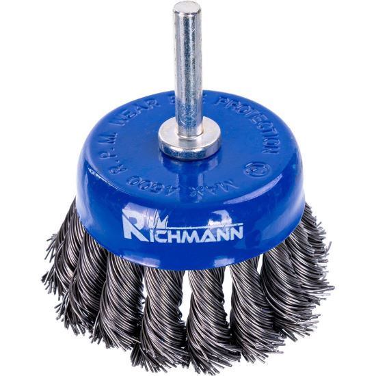 Acél drótkefe, csésze típusú, szálas, rúd, 75 mm, Richmann